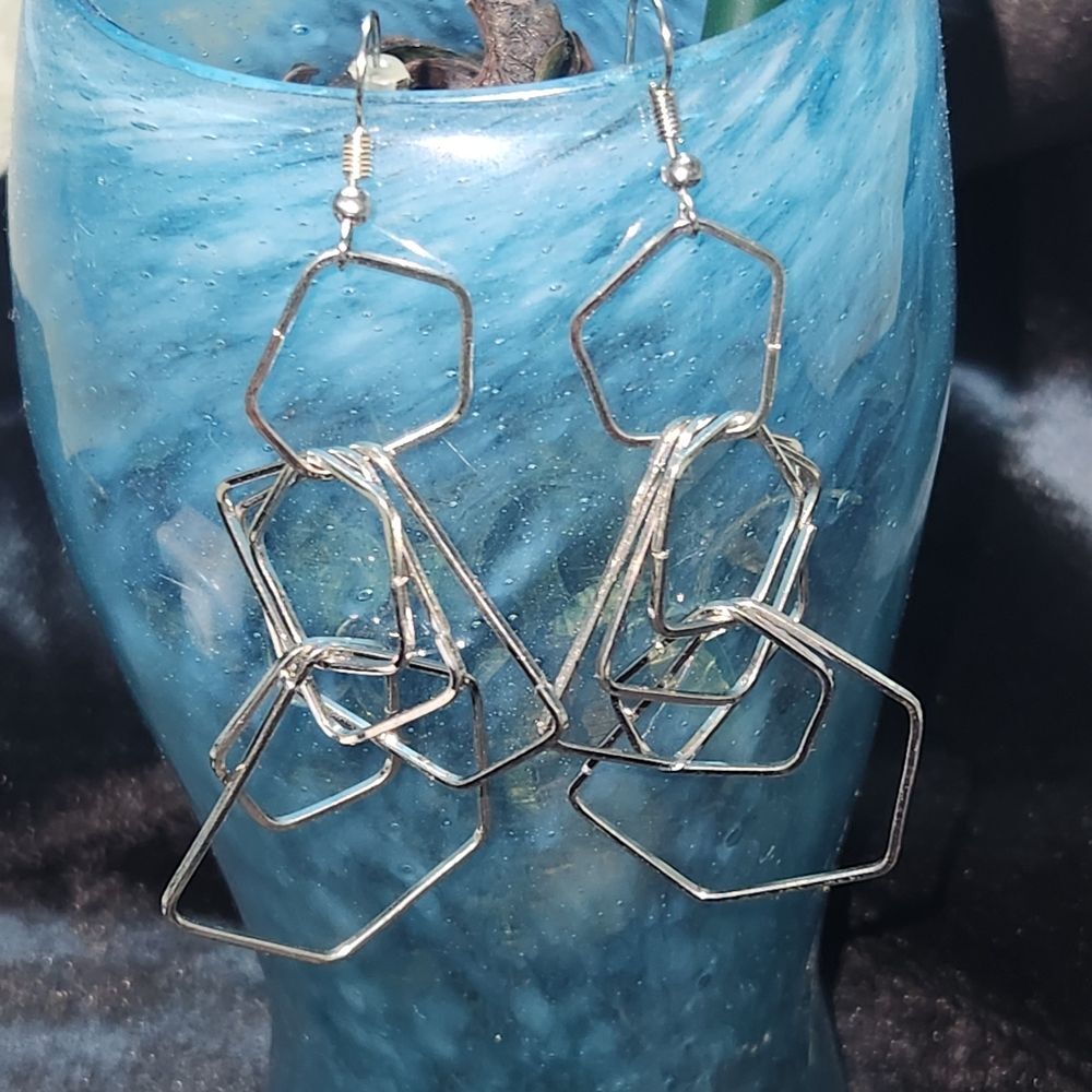 Chic Silver 3" Geometric Earrings